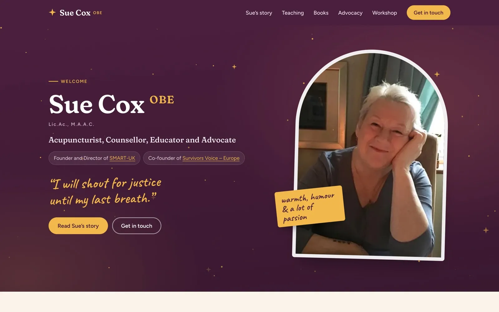 Sue Cox OBE website homepage