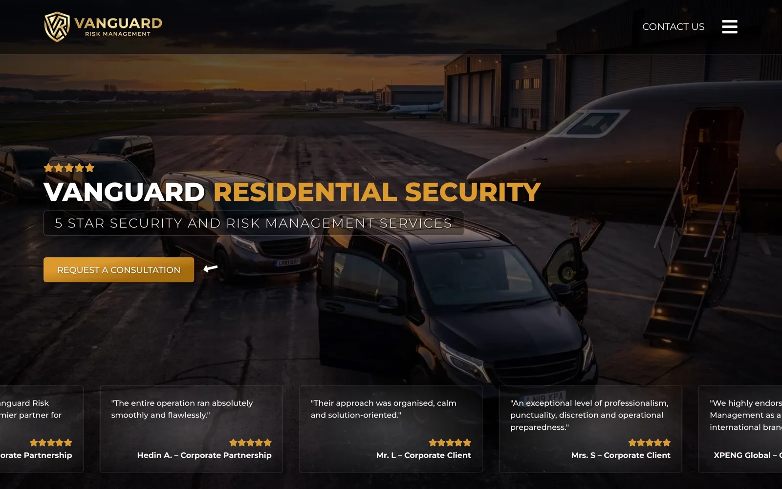 Vanguard Risk Management website homepage